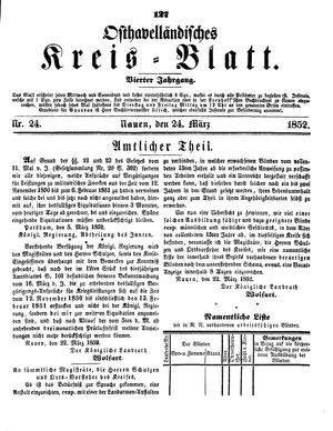 Osthavelländisches Kreisblatt on Mar 24, 1852