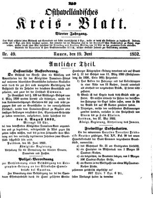 Osthavelländisches Kreisblatt vom 19.06.1852