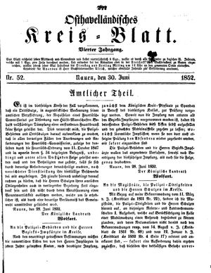 Osthavelländisches Kreisblatt on Jun 30, 1852