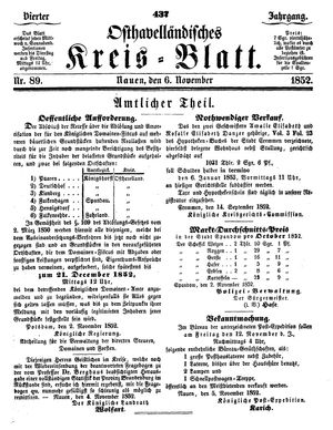 Osthavelländisches Kreisblatt on Nov 6, 1852