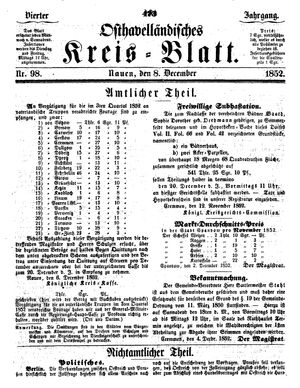 Osthavelländisches Kreisblatt vom 08.12.1852