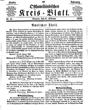 Osthavelländisches Kreisblatt on Feb 9, 1853