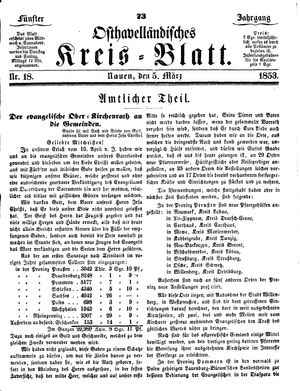 Osthavelländisches Kreisblatt vom 05.03.1853