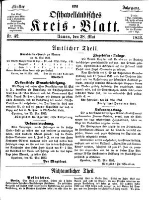 Osthavelländisches Kreisblatt vom 28.05.1853