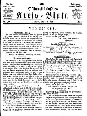 Osthavelländisches Kreisblatt vom 25.06.1853