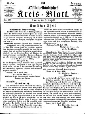 Osthavelländisches Kreisblatt vom 06.08.1853