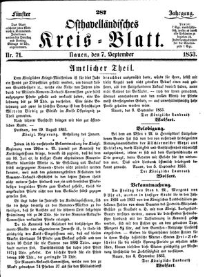 Osthavelländisches Kreisblatt vom 07.09.1853