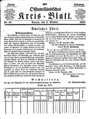 Osthavelländisches Kreisblatt vom 05.10.1853