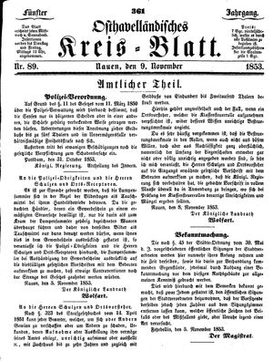 Osthavelländisches Kreisblatt vom 09.11.1853