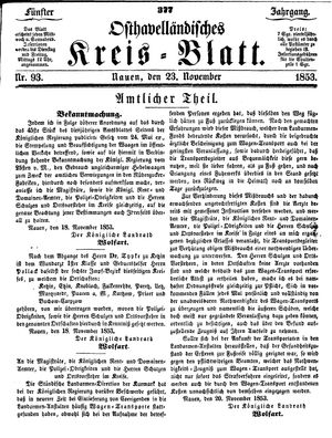 Osthavelländisches Kreisblatt vom 23.11.1853