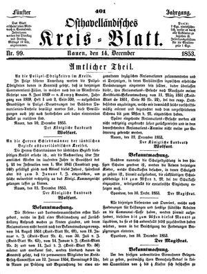 Osthavelländisches Kreisblatt on Dec 14, 1853