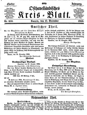 Osthavelländisches Kreisblatt vom 17.12.1853