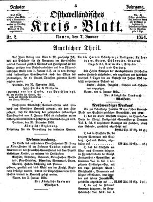 Osthavelländisches Kreisblatt vom 07.01.1854