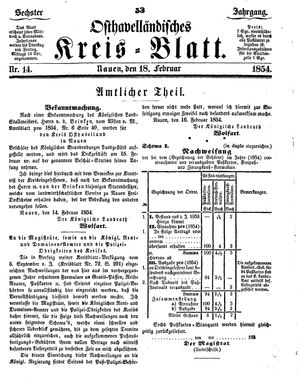 Osthavelländisches Kreisblatt on Feb 18, 1854