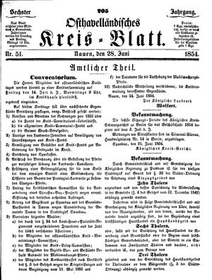 Osthavelländisches Kreisblatt on Jun 28, 1854