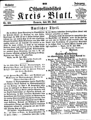 Osthavelländisches Kreisblatt vom 29.07.1854