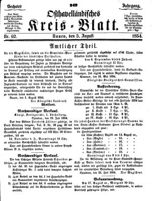 Osthavelländisches Kreisblatt on Aug 5, 1854