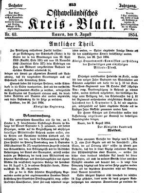 Osthavelländisches Kreisblatt vom 09.08.1854