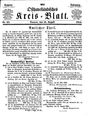 Osthavelländisches Kreisblatt vom 16.08.1854