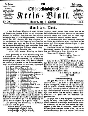 Osthavelländisches Kreisblatt on Oct 4, 1854