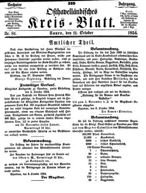 Osthavelländisches Kreisblatt on Oct 11, 1854