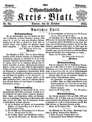 Osthavelländisches Kreisblatt on Oct 21, 1854