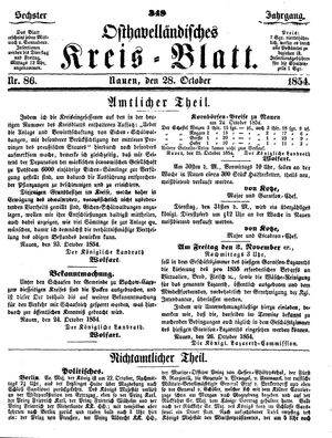 Osthavelländisches Kreisblatt vom 28.10.1854