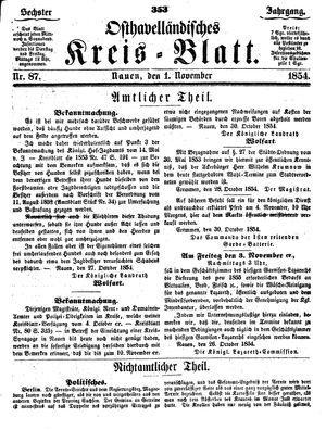 Osthavelländisches Kreisblatt vom 01.11.1854