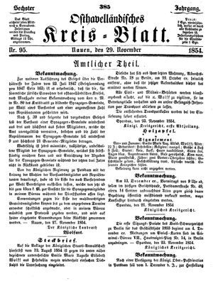 Osthavelländisches Kreisblatt vom 29.11.1854