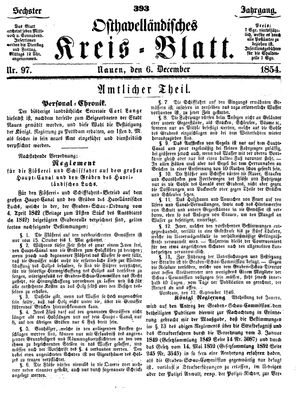 Osthavelländisches Kreisblatt on Dec 6, 1854