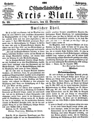 Osthavelländisches Kreisblatt vom 13.12.1854