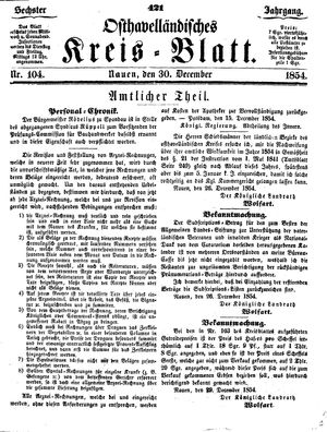 Osthavelländisches Kreisblatt vom 30.12.1854