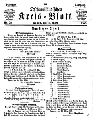 Osthavelländisches Kreisblatt vom 17.03.1855