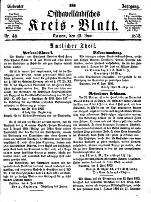 Osthavelländisches Kreisblatt vom 13.06.1855