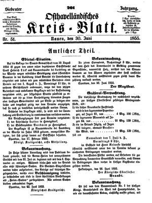 Osthavelländisches Kreisblatt vom 30.06.1855