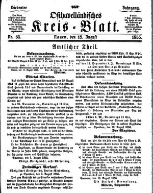 Osthavelländisches Kreisblatt on Aug 18, 1855