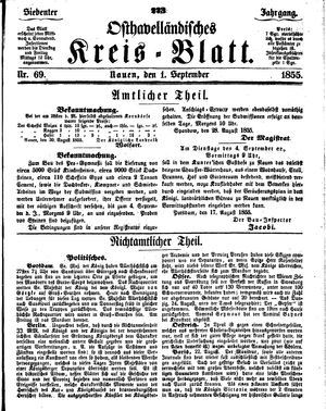 Osthavelländisches Kreisblatt on Sep 1, 1855
