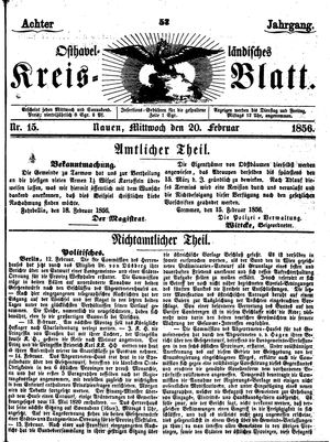 Osthavelländisches Kreisblatt on Feb 20, 1856
