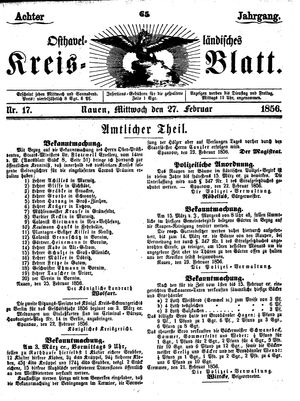 Osthavelländisches Kreisblatt vom 27.02.1856