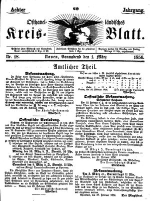 Osthavelländisches Kreisblatt vom 01.03.1856