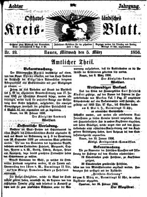 Osthavelländisches Kreisblatt on Mar 5, 1856