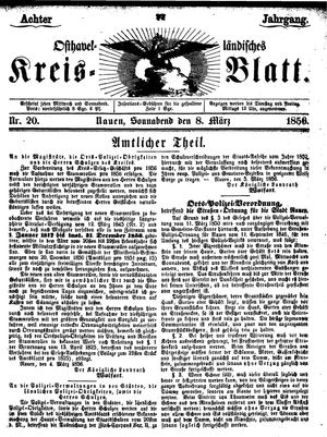 Osthavelländisches Kreisblatt on Mar 8, 1856