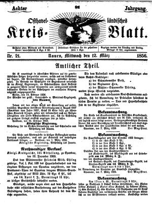 Osthavelländisches Kreisblatt on Mar 12, 1856