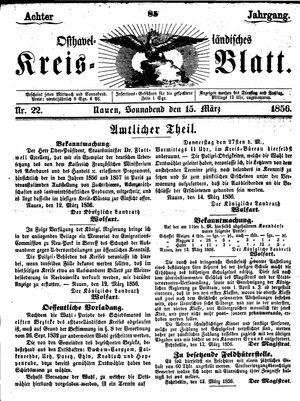 Osthavelländisches Kreisblatt vom 15.03.1856