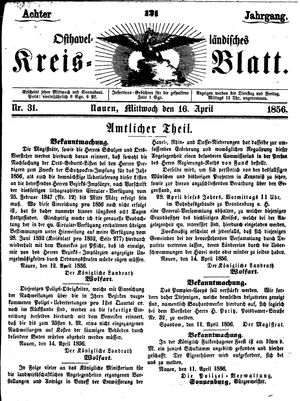 Osthavelländisches Kreisblatt on Apr 16, 1856