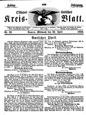 Osthavelländisches Kreisblatt on Apr 23, 1856