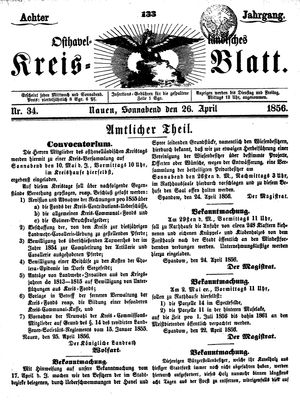 Osthavelländisches Kreisblatt on Apr 26, 1856