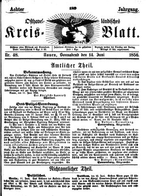 Osthavelländisches Kreisblatt vom 14.06.1856