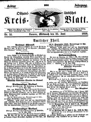 Osthavelländisches Kreisblatt vom 25.06.1856