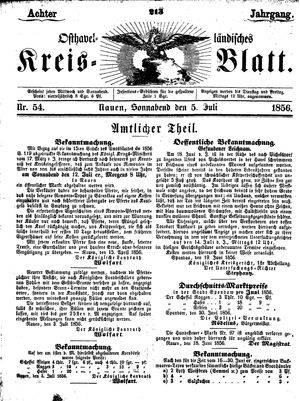 Osthavelländisches Kreisblatt on Jul 5, 1856